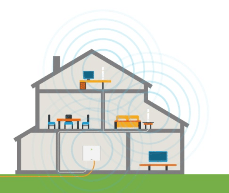 Illustrasjon hvor vi ser fiberkabel inn i et hus